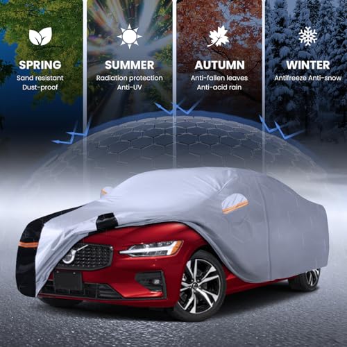 Image of Multi-Layer Car Cover Custom Fit for Volvo S60 (2000-2026), 100% Waterproof All Weather for Automobiles, Gift with Towel, Heavy Duty Car Covers for Rain Sun UV Protection with Door Zipper.