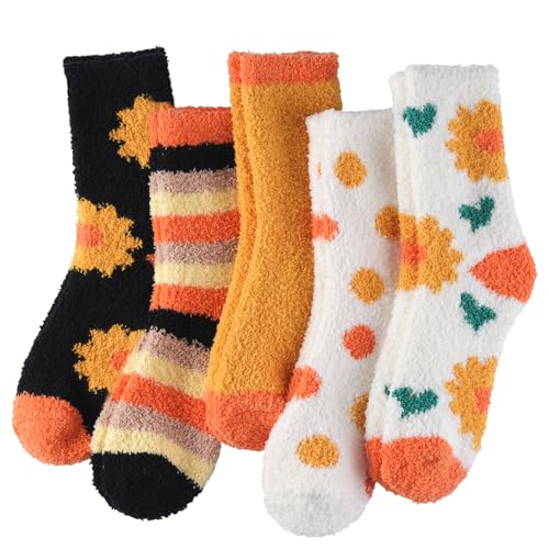 floconssy Fuzzy Socks for Women Gifts Fall Sunflower Thanksgiving Warm Slippers Socks Fluffy Cozy Plush Socks for Winter Christmas Sleeping House