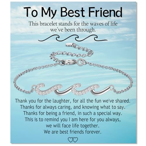 EPIRORA Friendship Gifts for Women Girls, Best Friend Wave Bracelet Gifts Ideas Silver BBF Wave Bracelet for Bestie Soul Sister Female, Christmas Birthday Anniversary Jewelry Present for Her