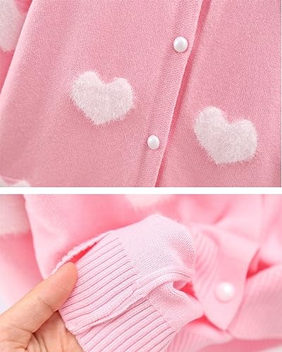 Girl's Cardigan Long Sleeve Winter Heart Colorful Rainbow Button Up Knit Sweater Coat for Kids Girl 2-7 Years4