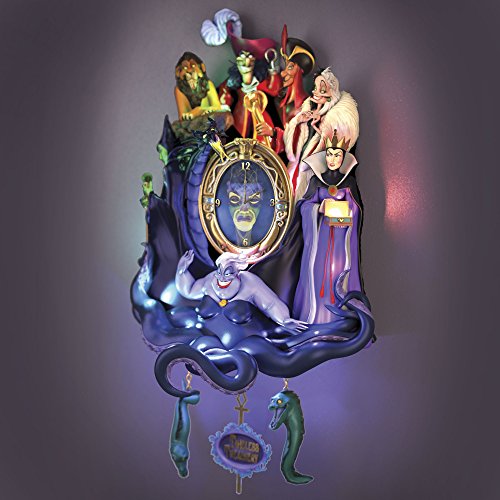 The Bradford Exchange Officially Licensed Disney 'Timeless Treachery' Sculptural Cuckoo Clock With 7 favourite Disney Villains, LED lights, Music And Magic Mirror Clock Face. Exclusive to