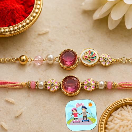 Image of CraftVatika Bracelet Rakhi for Brother and Bhabhi with Gift Combo Set, Kundan Stone Rakhi for Bhaiya Bhabhi, Premium Rakhis for Rakshabandhan, Bracelet Lumba for Bhabhi, Fridge Magnet with Tillak Set