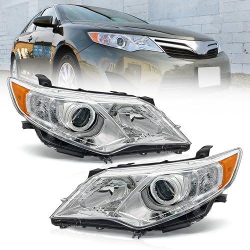 AXLAHA Headlight Assembly Compatible with 2012 2013 2014 Toyota Camry L/Se/Le/Xle Sedan 4-Door Hybrid Headlamp Chrome Housing with Amber Reflector Driver and Passenger Side