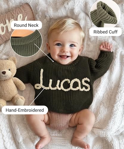 nazenti personalized baby sweater custom baby name sweater for newborn with hand-embroidery amp monogrammed infant pullover gifts for toddler boy girl birthday christmas babyshower