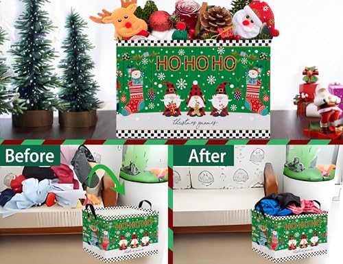 Image of Large Christmas Gifts Empty Baskets Kids Collapsible Holiday Storage Bin with Handle (Socks Gnome)