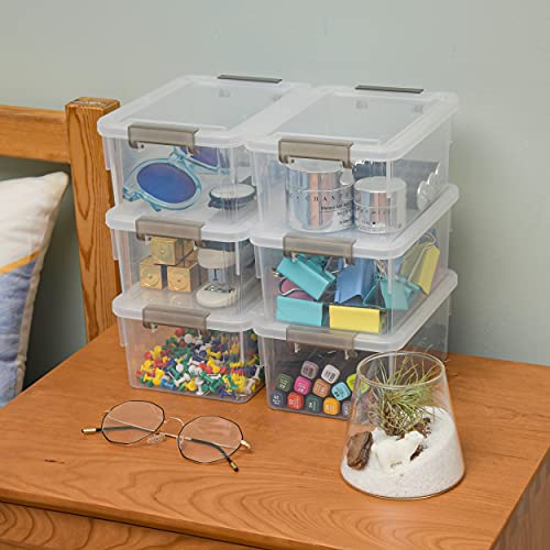 Image of Citylife 1.3 QT 6 Pack Small Storage Bins Plastic Storage Container Stackable Box with Lids for Organizing, Clear White