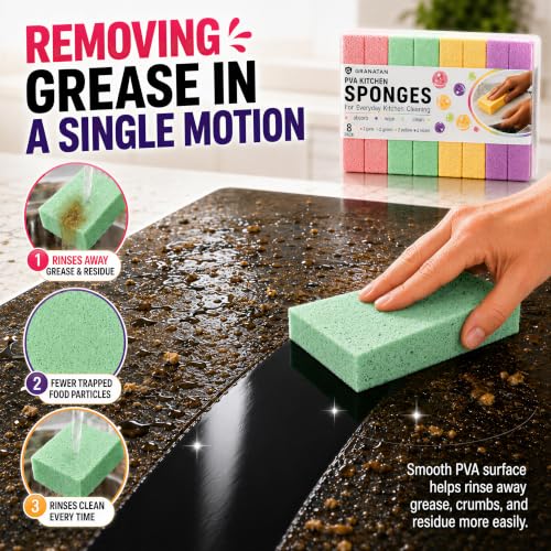 Image of PVA Household Cleaning Sponges, 8 Pack, 4 Colors