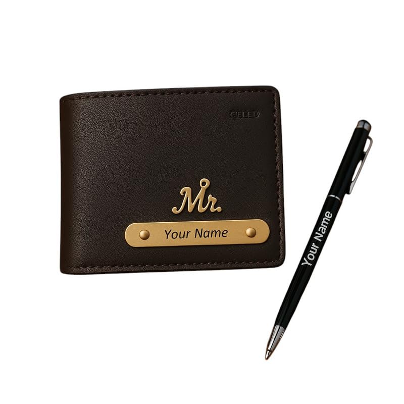 CELED Customised Wallet & Name Engraved Pen Gift Set for Men | Pe...