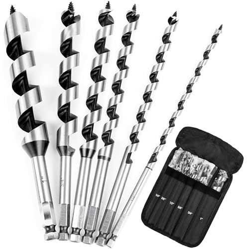 6Pcs 9 Long Auger Drill Bit Set for Wood 1/4 3/8 1/2 5/8 3/4 1 Inch