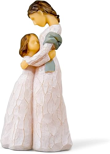 Estatua de mamá e hija, figura esculpida pintada a mano para madre e hija, figura de cumpleaños para mamá y niñas (Love You Forever)