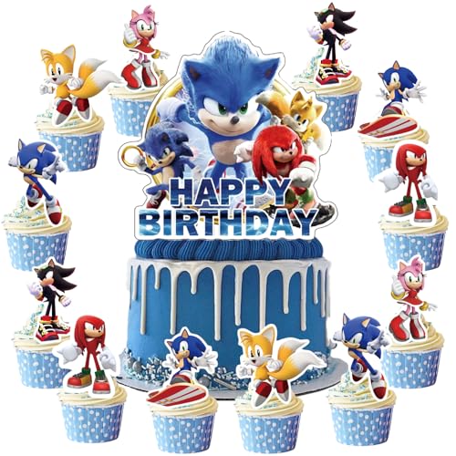 Sonic Cake Decorations Cake Toppers 25Pcs Cup Caketoppers Hedgehog Birthday Party Cake Decorations Supplies