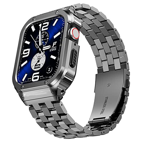 SUPLINK Edelstahlgehäuse mit Band kompatibel Apple Watch Armbands 38mm/40mm/41mm/44mm/45mm/49mm, Robuste Metallhülle und Stoßfängerband für iWatch Ultra Series 9/8/7/6/5/4/3/2/1 SE Uhren