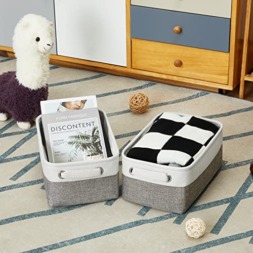 Neykioy Storage Baskets Small Fabric Storage Basket For Shelves, Canvas Storage Bin For Home, Small Decorative Cloth Baskets With Handles For Organizing Nursery(11.8"L X 7.8"W X 5.1"H, White&Grey) #TOP4