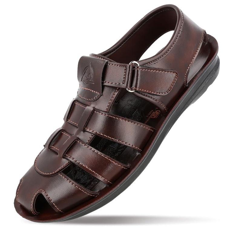 Image of WALKAROO Men's Casual Sandals|Open Toe Casual Sandals, Adjustable Velcro Strap, Cushioned Footbed, Leather Look Synthetic Upper, Breathable Cllosure,Lightweight Grip Sole|WGR58052