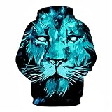 Bulex Męska fajna grafika lew realistyczny nadruk 3D bluza bluza z kapturem bluza z przednią kieszenią, Kolor 19, S/M