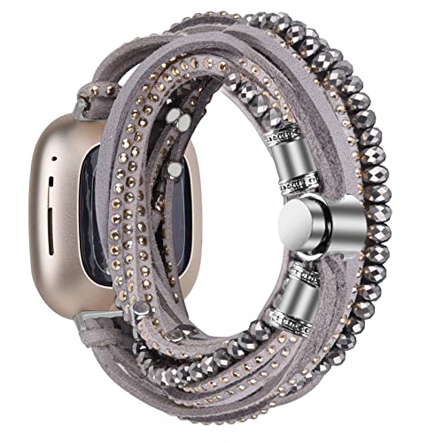 V-Moro Leather Band Compatible With Fitbit Versa 3/Sense Bands Multilayer Wrap Bracelets Women Suede Leather Strap Replacement With Updated Adjustable Clasp For Fitbit Versa 3/Sense Smart Watch #TOP6