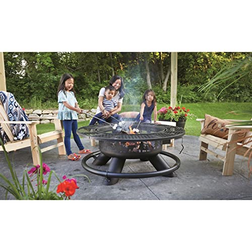 CASTLECREEK 47" Fire Pit BBQ Grill Outdoor Wood Burning Steel Log Firepit for Camping, Grilling, Smores, Yard, Cooking Outside, Barbecue, Bonfire Geometric