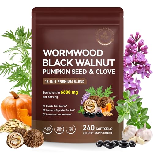 Schwarzwalnuss-Wermut Nelke 240 Softgels 18-in-1 Premium Kräutermischungsergänzung unterstützt schnelle Darmreinigung & Verdauungsgesundheit tägliche Energie und Wohlbefinden