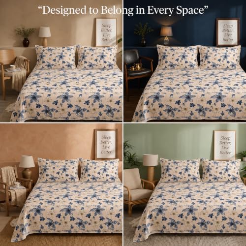 Image of BSB HOME 240 TC Cotton King Size Bedsheet, Premium Soft Breathable Floral Printed Double Bed Sheet, Bed Cover for Bedroom, Durable Bedding, 90 x 100 Inches (229 x 254 cm) - Pale Sand