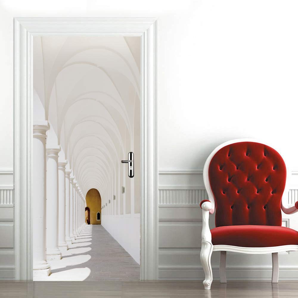 Poster porte trompe l'oeil 3D design blanc haut de gamme en PVC pour habillage mural chic
