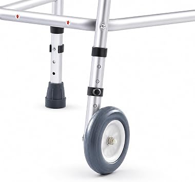 The Helping Hand Company Ultra Narrow Lightweight Walking Frame with Wheels, Adjustable Height Aluminium Walker for Seniors, Elderly & Adults 490mm Max Width (Medium (775-864mm Height))