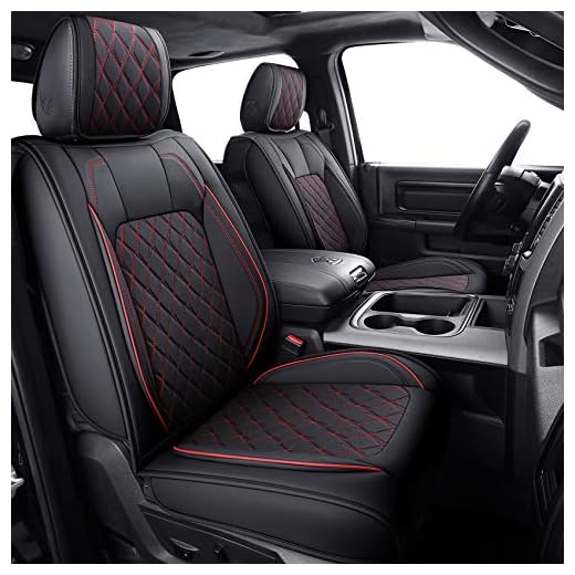 Aierxuan Dodge Ram Car Seat Covers Full Set Waterproof Leather Custom Fit 2009-2023 1500, 2010-2023 2500/3500 Crew Quad Regular Cab Truck Pickup with Split Bench 60/40(Full Set/Black-Red)