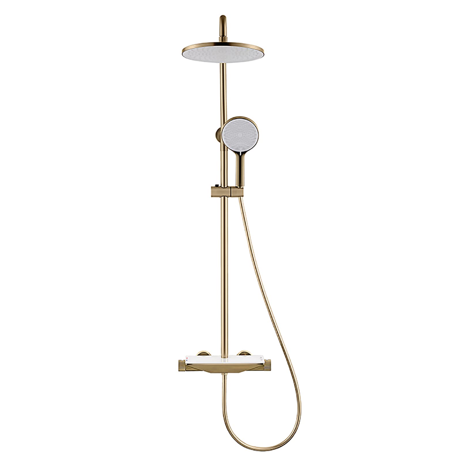Sjdopulse Brushed Gold Shower System With 10 Inch Shower Head, Thermostatic Shower Faucet Set Wall Mount Shower Combo Set Brass Mixer Shower With Waterfall Tub Spout, 3 Modes Handheld Shower, ( )