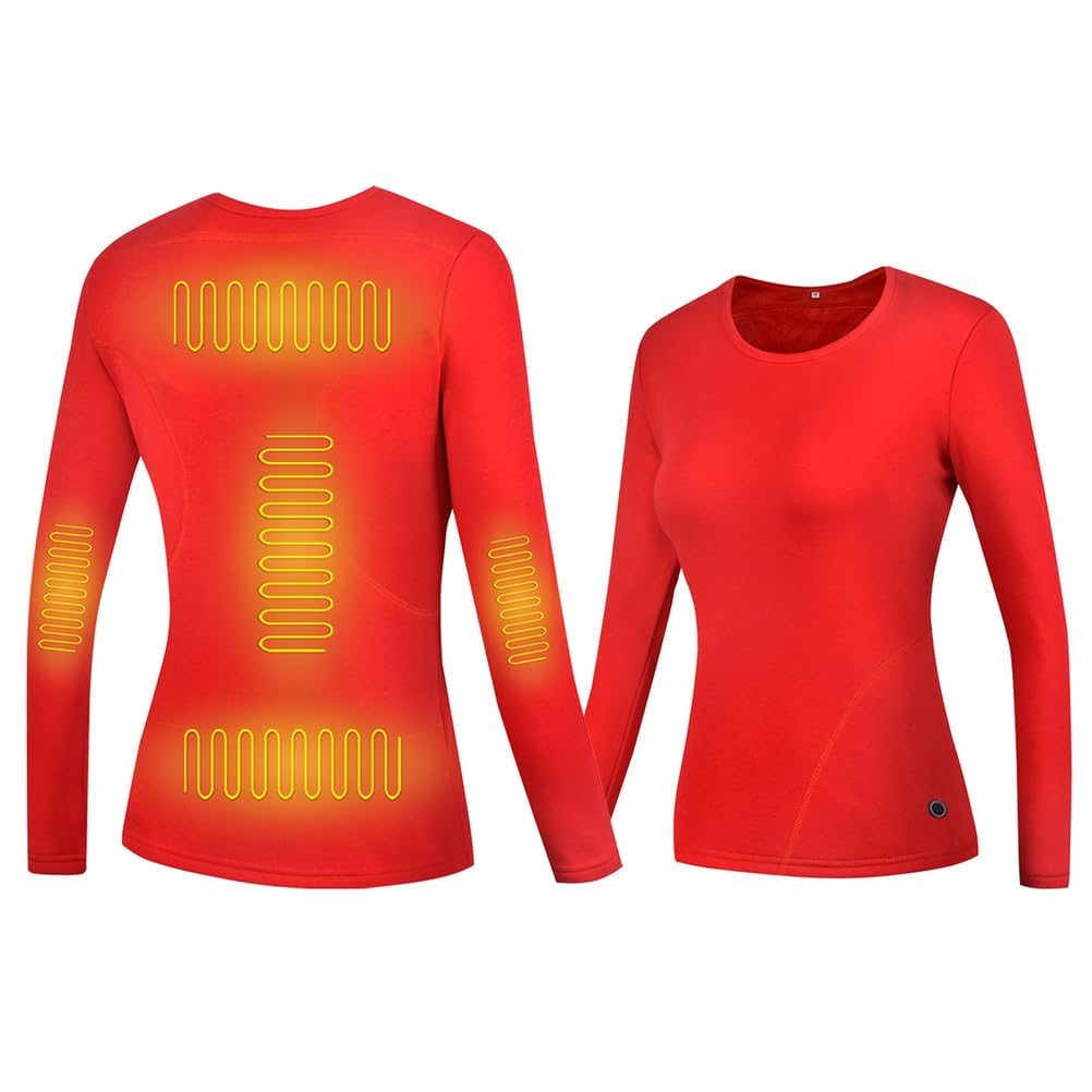 Camisa Térmica con Calentador, Camisa De Manga Larga Térmica Eléctrica para Mujeres, Top De Base con 5 Áreas De Calefacción para Senderismo Y Esquí