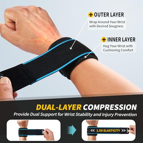 Image of CAMBIVO 2 Pack Wrist Brace for Carpal Tunnel with wraps, Black-Blue | Wrist Support, Adjustable Wrist Wraps for Weightlifting, Tendonitis, Pain Relief, Sleeping, Night, Gym, Neoprene, Both Hands