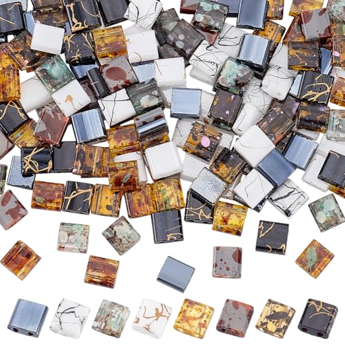 PH PandaHall 160pcs 8 Colors Tila Beads 2 Hole Seed Beads Coffee Color Flat Craft Japanese Glass Loose Bead Square Spacer Bead for Stackable Jewelry Friendship Bracelet Necklace Earring Making