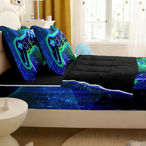 Image of Kids Comforter Set,Zipper Bedding Twin for Teen,Gaming Printed Comforter Set with Fitted Sheets and Pillowcases for All Season(Gamepad Twin)