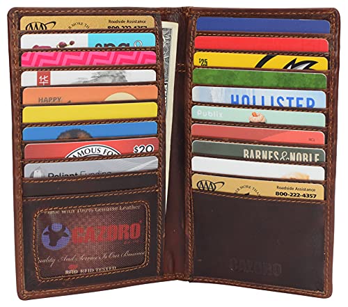 RFID Blocking Bifold Genuine Leather Credit Card ID Holder Long Wallet (Cazoro Brown)2