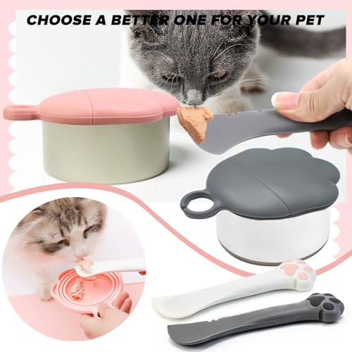 TYBYBB 2 Stück Katzenfutter Löffel mit Dosendeckel Katzenfutter Silikon, Niedliche Pfotenform für Katzenlöffel, Katzenpfoten Dosenöffner für Haustiere Katzen Hund Tiernassfutter Futterdose