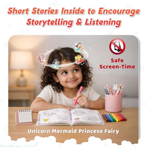 Image of 100+ Unicorn, Mermaid, Fairy and Princess Coloring Activities with Stickers Book For Kids 3+ Years Old | Coloring Book, Stickers, Short Video Narrations, Magical Stories, Relaxing Gift For Toddlers