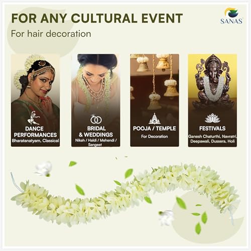 Image of Sanas Gajra For Hair Bun Accessories For Women (4Pcs) Artificial Flowers For Hair Styling Bridal Hairs Accessory For Wedding Accessories For Women Reusable Gajra (4Pcs) (Traditional Floral White)