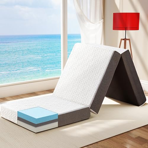 Hanherry 4" Tri-Fold Memory Foam Mattress, Single, Portable