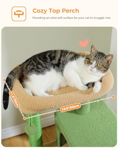 Image of MUTTROS Cactus Cat Tree for Indoor Cats, 45.7 inch Multi-Level Cat Tower with Large Metal Frame Hammock, Cat Condo with 4 Scratching Posts and Top Perch, Green