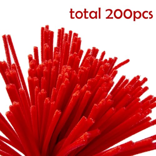 Image of Caydo 200 Pieces Red Pipe Cleaners for Flowers Making