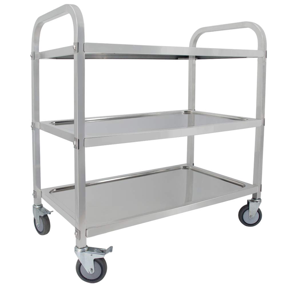 Carrello da cucina a 3 ripiani in acciaio inox, 75 x 40 x 83,5 cm, grande carrello da portata con ruote di bloccaggio, per cucina, hotel, ristoranti