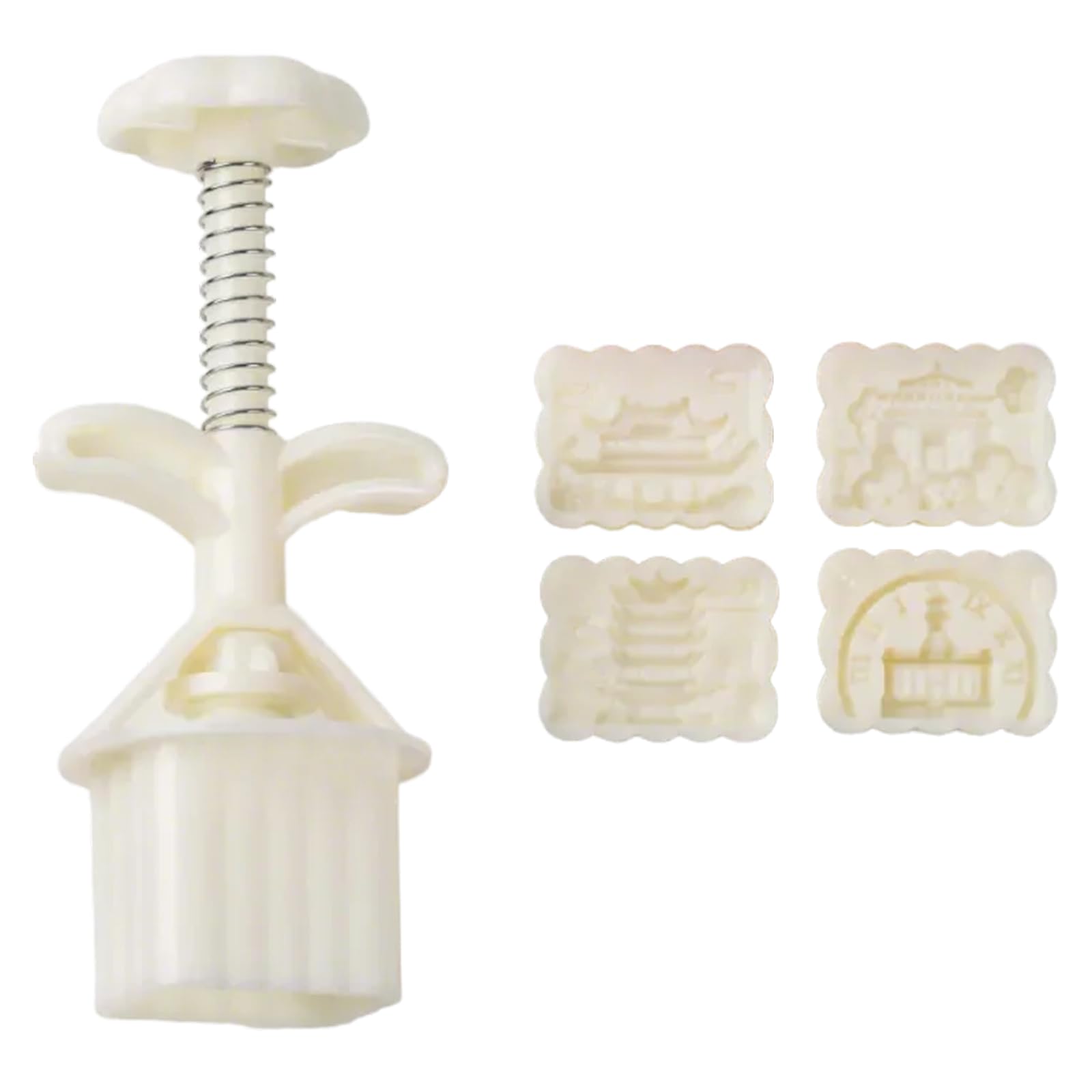 Xinsheinelry Cakes Molds Press 25 / 50G with 4 Interchangeable Stamp Functional Baking for Festival Cookie and Dessert Autumn Festival