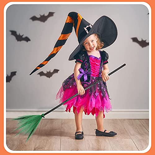 Image of Kaku Fancy Dresses Halloween Witch Broomstick With Hat | Wizard Flying Broom Stick with Witch Hat | Halloween Cosplay Costume for Haunted Horror Witch Costume Accessories