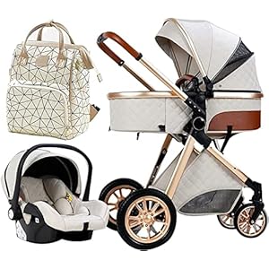 AXWT 3 in 1 Pram,Stroller Car Seat Combo, Adjustable High View Prams and Strollers for Babys, Pushchair Stroller 3 in 1…
