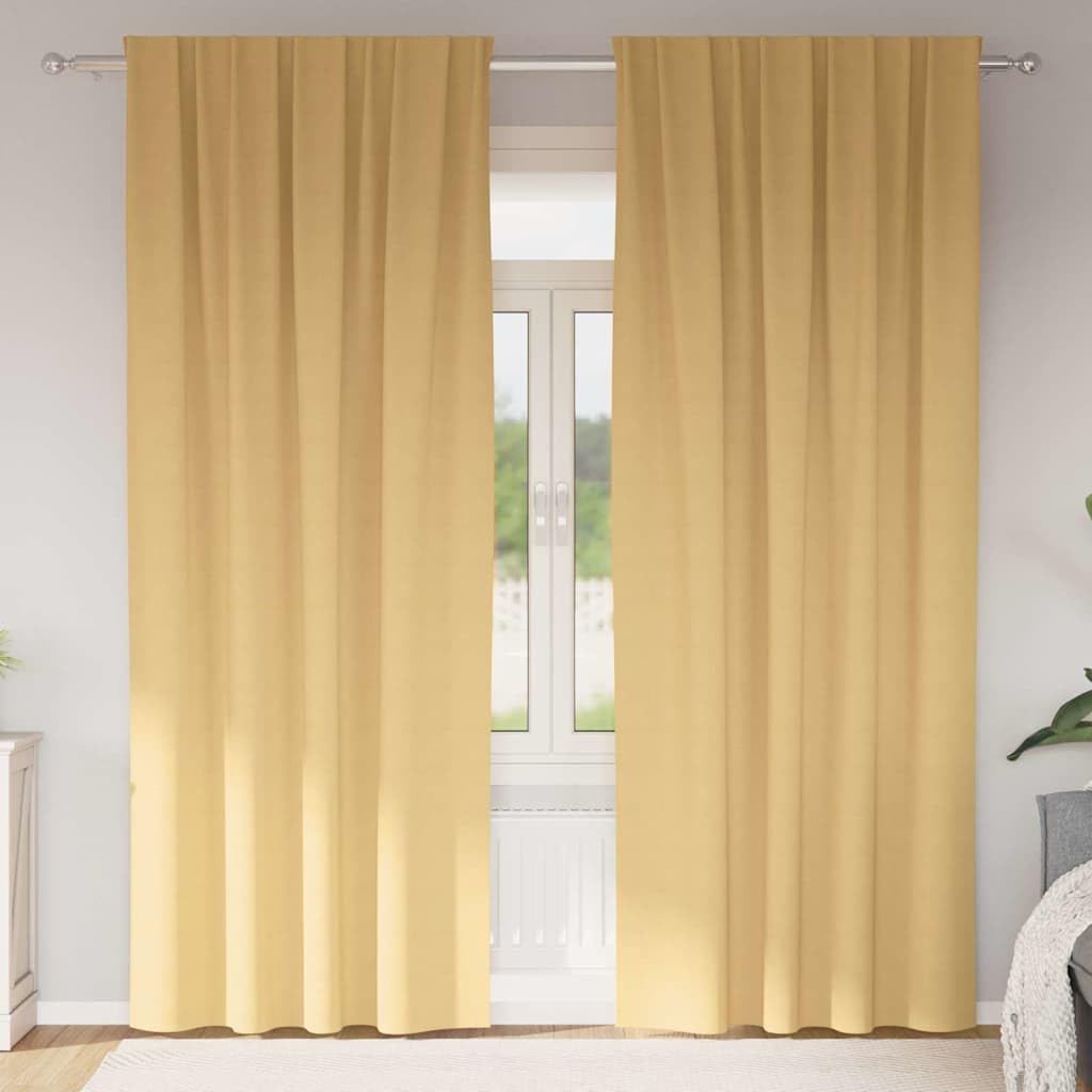 Verdunkelungs Vorhänge mit Ringen, 2er Set Beige aus Polyester, 245 x 140 cm, Blickschutz, Sonnenschutz, Wärmeschutz, Sichtschutz für Wohnzimmer Schlafzimmer Büro