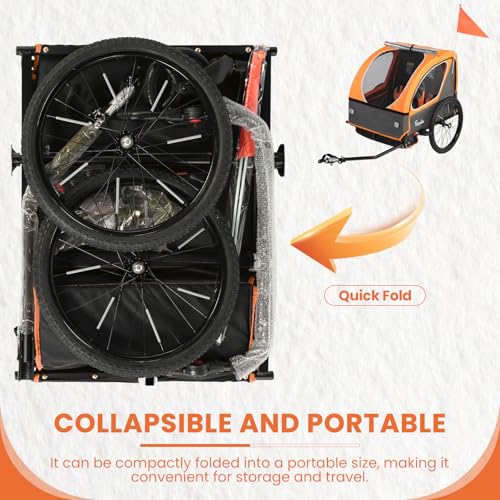 Image of Sepnine Kids Bike Trailer, 2 in1 Canopy Carrier Converts to Pushcart Suitable for 1 to 2 Toddlers, Kids, Quick Attach to Bike, Foldable, with 5-Point Harness and Storage Bags