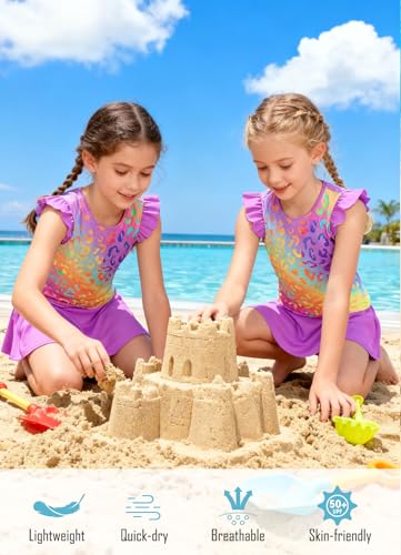 Image of Girls Swimsuit 2 Piece Ruffle Bathing Suit UPF 50+ Tankini Swimsuit Skirt with Lining Size 3-10