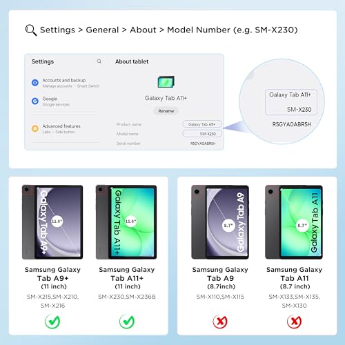 EasyAcc Rotierende Hülle für Samsung Galaxy Tab A11+ Plus 2025/ A9+ Plus 11 Zoll 2023, 360 Grad Drehbare Schutzhülle Acryl, Transparente Stoßfest Grenze (Schwarz)