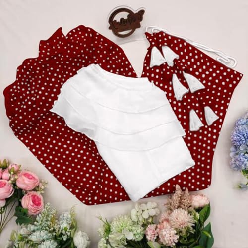 Image of Classic Flared Long Floor Length Georgette Skirt for Women /Girls and Lycra Crop-Top Set || Polka Dot Skirt || Elegent Design || Drawstring Band