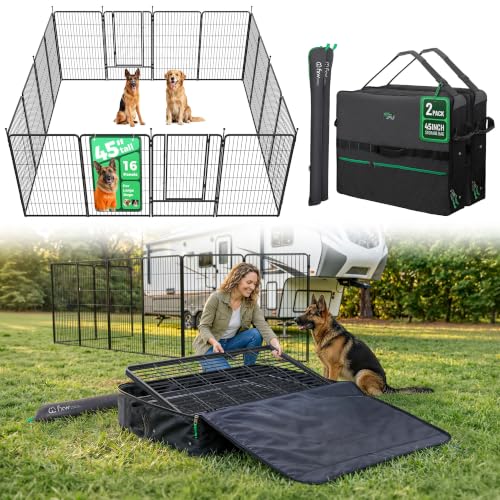Image of FXW Instant Portable Dog Playpen with Bags for RV Camping Outdoor Yard | Quick-Setup & Heavy-Duty Play Yard, 2 Bags for Easy Carry & Storage, 45inch 16 Panels for Large Dogs | Patented