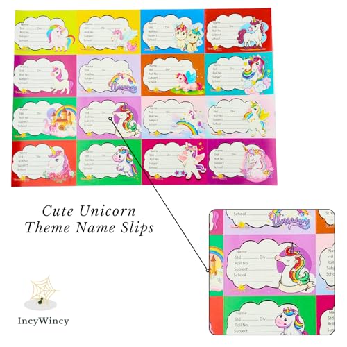 Image of Name Stickers for Notebooks & Books - Pack of 64 Durable Labels | School Stationery Essentials | Name Slips & Book Labels (Unicorn)