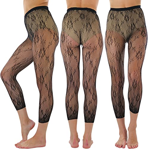 Image of ToBeInStyle Women's Single Floral Lace Fishnet Tights Footless & Stirrup Design